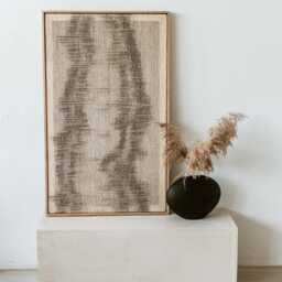 Minimalist Woven Wall Art - Japandi Decor Abstract Silhouette Tapestry Framed Wool Fiber Wabi Sabi Neutral Hanging Flus - thumbnail 3
