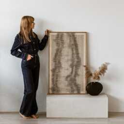 Minimalist Woven Wall Art - Japandi Decor Abstract Silhouette Tapestry Framed Wool Fiber Wabi Sabi Neutral Hanging Flus - thumbnail 4