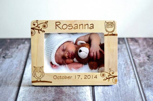Personalized Owl Baby Frame - Engraved Wooden Picture - image 1