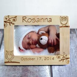 Personalized Owl Baby Frame - Engraved Wooden Picture - thumbnail 3