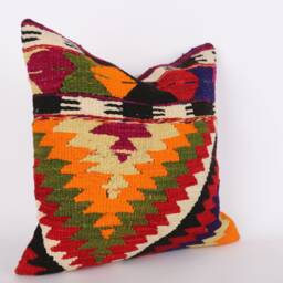 Handwoven Vintage Kilim Pillow Cover 20x20 Floral Accent - thumbnail 3