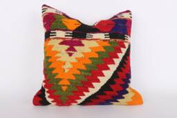 Handwoven Vintage Kilim Pillow Cover 20x20 Floral Accent - thumbnail 1