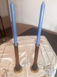Candlesticks Antique Pendleton Wollen Mills Bobbins With Solid Brass Bases - thumbnail 3