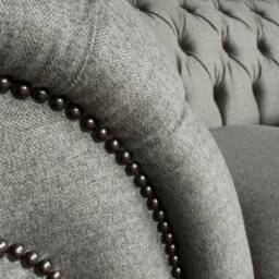 British Handmade 2 Seater - Warm Grey Herringbone Wool Chesterfield Sofa - thumbnail 3