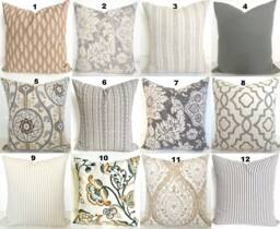 Gray & Tan Pillows Grey Throw Pillow Covers 16 18x18 20 All Sizes Cotton - thumbnail 1