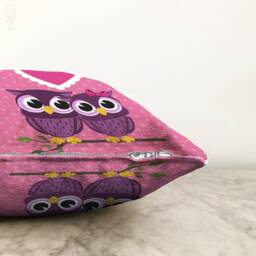 Pink Owl Couple Throw Pillow Cover - Chenille Fabric, Double Sided - thumbnail 3