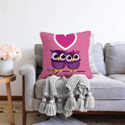 Pink Owl Couple Throw Pillow Cover - Chenille Fabric, Double Sided - thumbnail 2