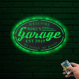 Garage Metal Wall With Led Personalized, Custom Dad's Sign, Repairman Name Dad Workshop Decor - thumbnail 4