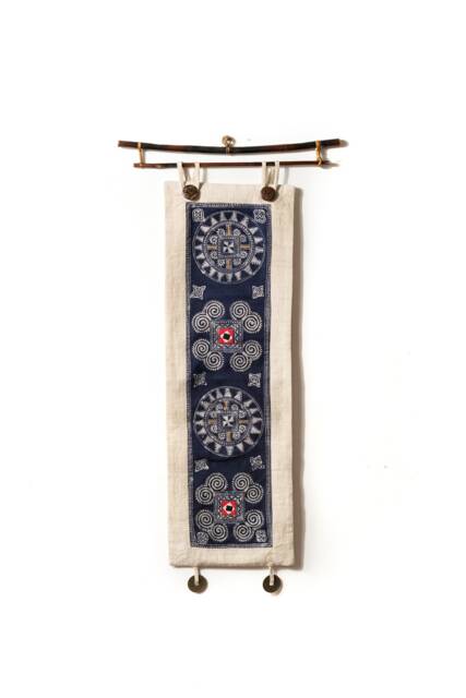 Hmong Hill Tribe Indigo Batik Tapestry - Long Boho Wall Hanging With Embroidered Textile Art - image 1