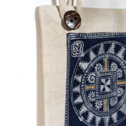Hmong Hill Tribe Indigo Batik Tapestry - Long Boho Wall Hanging With Embroidered Textile Art - thumbnail 3