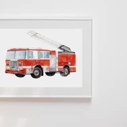 Watercolor Firetruck Print Emergency Vehicle Nursery Art - thumbnail 2