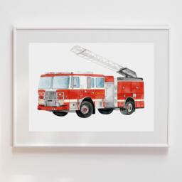 Watercolor Firetruck Print Emergency Vehicle Nursery Art - thumbnail 1
