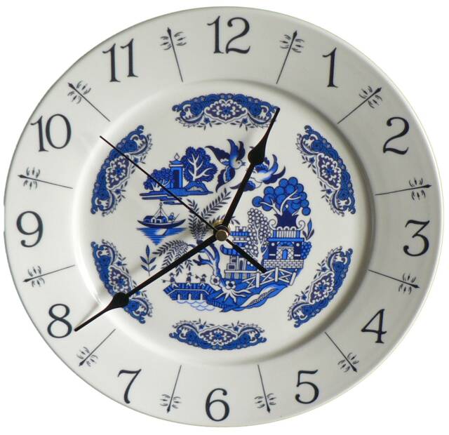 Blue Willow Pattern Wall Clock. Large Ceramic Clock