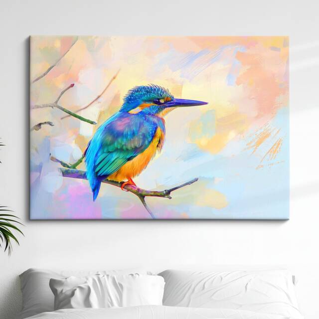 Kingfisher Bird Abstract Oil Painting Watercolor Framed Print & Canvas Large Luxury Animal Wall Art Poster Home Decor Interior Gift - image 1