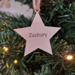 Mini Personalised Wooden Christmas Decorations, Reindeer Snowman Gingerbread Man Santa Hat & Star Kids Tree Ornaments, Rustic Wood Baubles - thumbnail 3