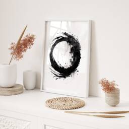 Black Zen Circle Enso On White Backdrop Printed Wall Art A3 A4 Minimalist Asian Calligraphy Japanese Decor Gift - thumbnail 2