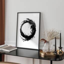 Black Zen Circle Enso On White Backdrop Printed Wall Art A3 A4 Minimalist Asian Calligraphy Japanese Decor Gift - thumbnail 1