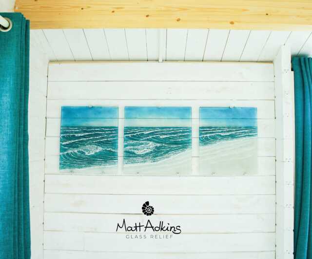 "Triptych Coastal Wave, 3 Piece Wall Art Fused Glass, Panels Left&right Panels 35x40cm(14x16"" Middle Panel 40x40cm(16x16" - image 1
