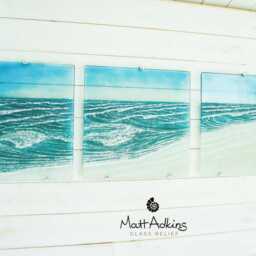 "Triptych Coastal Wave, 3 Piece Wall Art Fused Glass, Panels Left&right Panels 35x40cm(14x16"" Middle Panel 40x40cm(16x16" - thumbnail 2