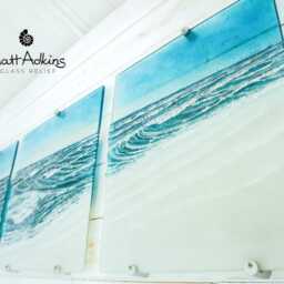 "Triptych Coastal Wave, 3 Piece Wall Art Fused Glass, Panels Left&right Panels 35x40cm(14x16"" Middle Panel 40x40cm(16x16" - thumbnail 3