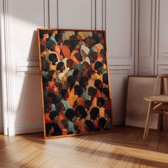 Crowd Of Women Art Print - Earth Tones Sisterhood Wall Decor Black Gallery Poster Empowered Female Modern Abstract Painting - image 1