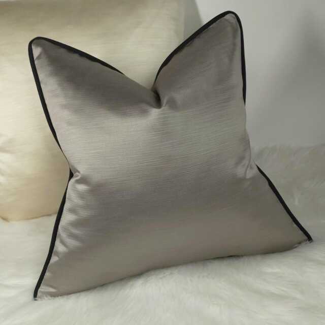 Classy Grey Cushion Cover With Black Satin Piped Luxury Home Decor Accent Perfect Pillow Sham Pillow Cover For Sofa Or Bed - image 1