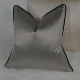 Classy Grey Cushion Cover With Black Satin Piped Luxury Home Decor Accent Perfect Pillow Sham Pillow Cover For Sofa Or Bed - thumbnail 4