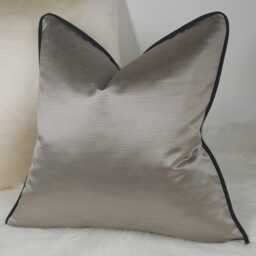 Classy Grey Cushion Cover With Black Satin Piped Luxury Home Decor Accent Perfect Pillow Sham Pillow Cover For Sofa Or Bed - thumbnail 2