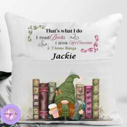 Personalised Gnome Pocket Reading Book Cushion, That's What I Do Cushion Gifts, Tea & Loving Reading Pillow, Bedroom Decor, Unique Cushion - thumbnail 3