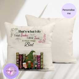 Personalised Gnome Pocket Reading Book Cushion, That's What I Do Cushion Gifts, Tea & Loving Reading Pillow, Bedroom Decor, Unique Cushion - thumbnail 2