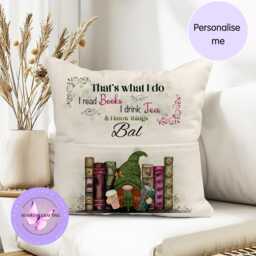 Personalised Gnome Pocket Reading Book Cushion, That's What I Do Cushion Gifts, Tea & Loving Reading Pillow, Bedroom Decor, Unique Cushion - thumbnail 1