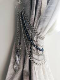 Multistrands Swarovski & Silver Chains Tieback, Crystals Glass Pearls Tie Back - thumbnail 1
