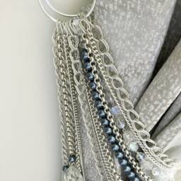 Multistrands Swarovski & Silver Chains Tieback, Crystals Glass Pearls Tie Back - thumbnail 3