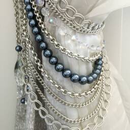 Multistrands Swarovski & Silver Chains Tieback, Crystals Glass Pearls Tie Back - thumbnail 2