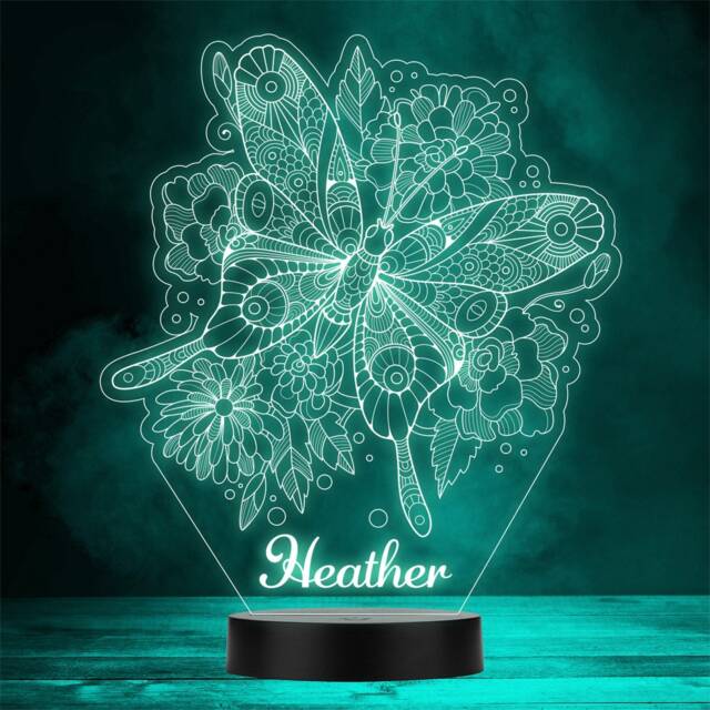 Butterfly Flowers Pretty Pattern Bubbles Personalised Gift Colour Night Light - image 1