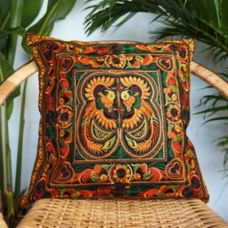 Hmong Embroidered Cushion Cover, Bohemian Pillow From Thailand - Cs101Yelb - thumbnail 1