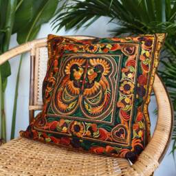 Hmong Embroidered Cushion Cover, Bohemian Pillow From Thailand - Cs101Yelb - thumbnail 2