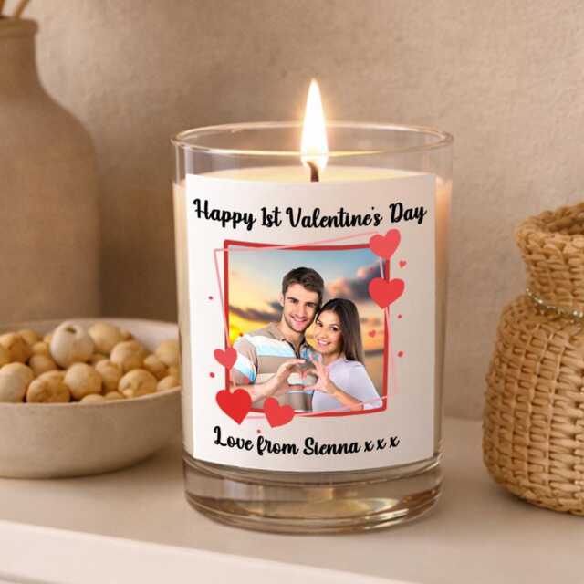 Personalised Photo Candle Valentine's Day Gift Soy Wax Glass Jar Custom Text Upload Your Own Image Any Message Couples Keepsake - image 1