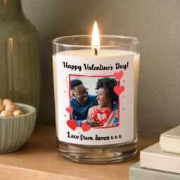 Personalised Photo Candle Valentine's Day Gift Soy Wax Glass Jar Custom Text Upload Your Own Image Any Message Couples Keepsake - thumbnail 3