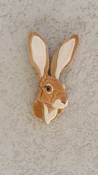 Intarsia Jack Rabbit Wood Art, Handmade Mosaic Wall Decor - 14x7 - thumbnail 1