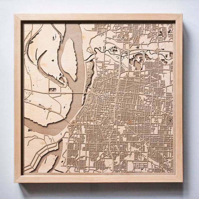 Memphis Wooden Map - Laser Cut Pinewood City Streets, Framed Wall Art - image 1