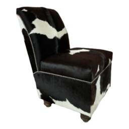 Bedroom Chair With Seat Storage - Black/White/Brown Shades Of Genuine Cow Hide - thumbnail 1