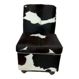 Bedroom Chair With Seat Storage - Black/White/Brown Shades Of Genuine Cow Hide - thumbnail 2