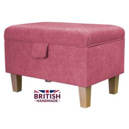 Flamingo Baby Pink Handmade Storage Ottoman Footstool - Upholstered Pouffe Toy Box British Bespoke Made - thumbnail 1