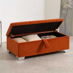 Handmade Plush Velvet Ottoman Storage Box With Metal Legs - Blanket, Toys, Pillows - thumbnail 3