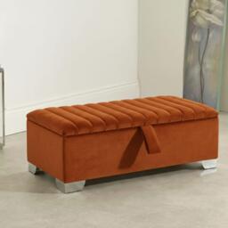Handmade Plush Velvet Ottoman Storage Box With Metal Legs - Blanket, Toys, Pillows - thumbnail 1