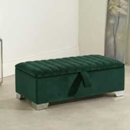Handmade Plush Velvet Ottoman Storage Box With Metal Legs - Blanket, Toys, Pillows - thumbnail 2