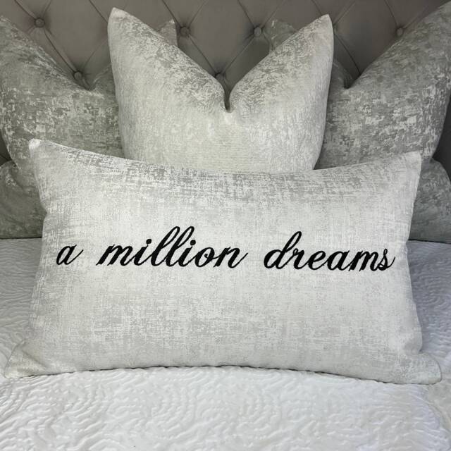 Any Text & Name Personalised Cushion Cover Embroidered Bolster Cushion, White Silver Luxury Fabric , Bedding Made To Order, Gift Decor - image 1
