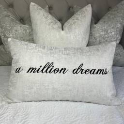 Any Text & Name Personalised Cushion Cover Embroidered Bolster Cushion, White Silver Luxury Fabric , Bedding Made To Order, Gift Decor