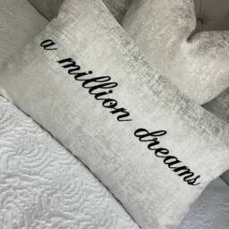Any Text & Name Personalised Cushion Cover Embroidered Bolster Cushion, White Silver Luxury Fabric , Bedding Made To Order, Gift Decor - thumbnail 3
